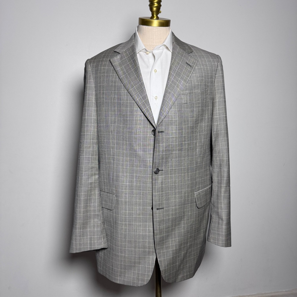Brooks Brothers Sport Coat Mens 44XL Gray Glen Plaid Loro Piana Wool 3-Button